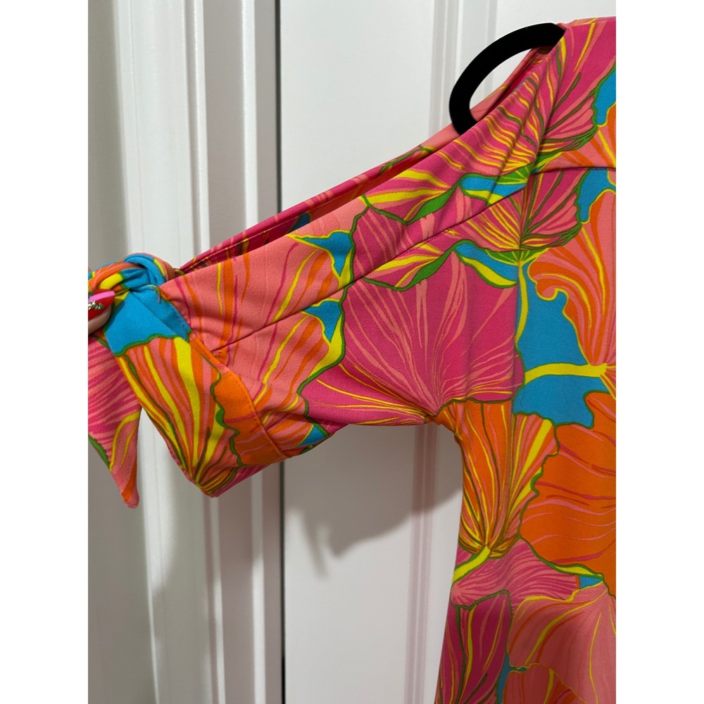 Trina Turk Womens Tie Sleeve Mini Dress Tropical Floral Print Size Smal - Picture 3 of 5